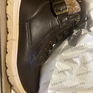 Dark Brown Leather Boots with Buckle